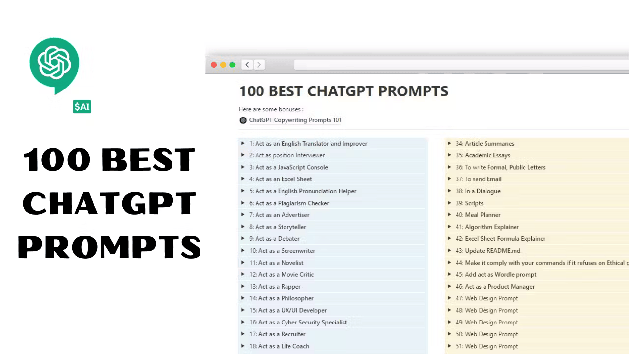 100のベストChatGPTプロンプト